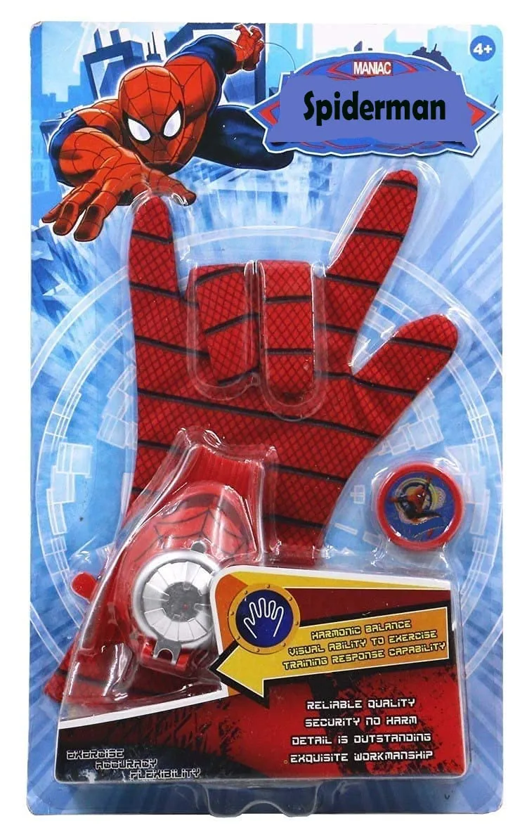 Virtual World Spiderman Action Figure Super Hero Web Disc Shooter with Wearable Glove Web Shooter (Red)