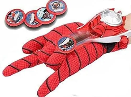 Virtual World Spiderman Action Figure Super Hero Web Disc Shooter with Wearable Glove Web Shooter (Red)