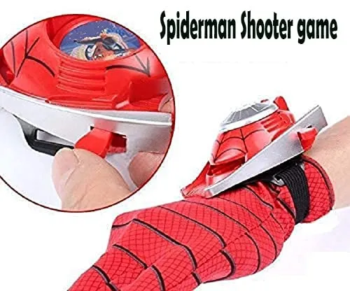 Virtual World Spiderman Action Figure Super Hero Web Disc Shooter with Wearable Glove Web Shooter (Red)