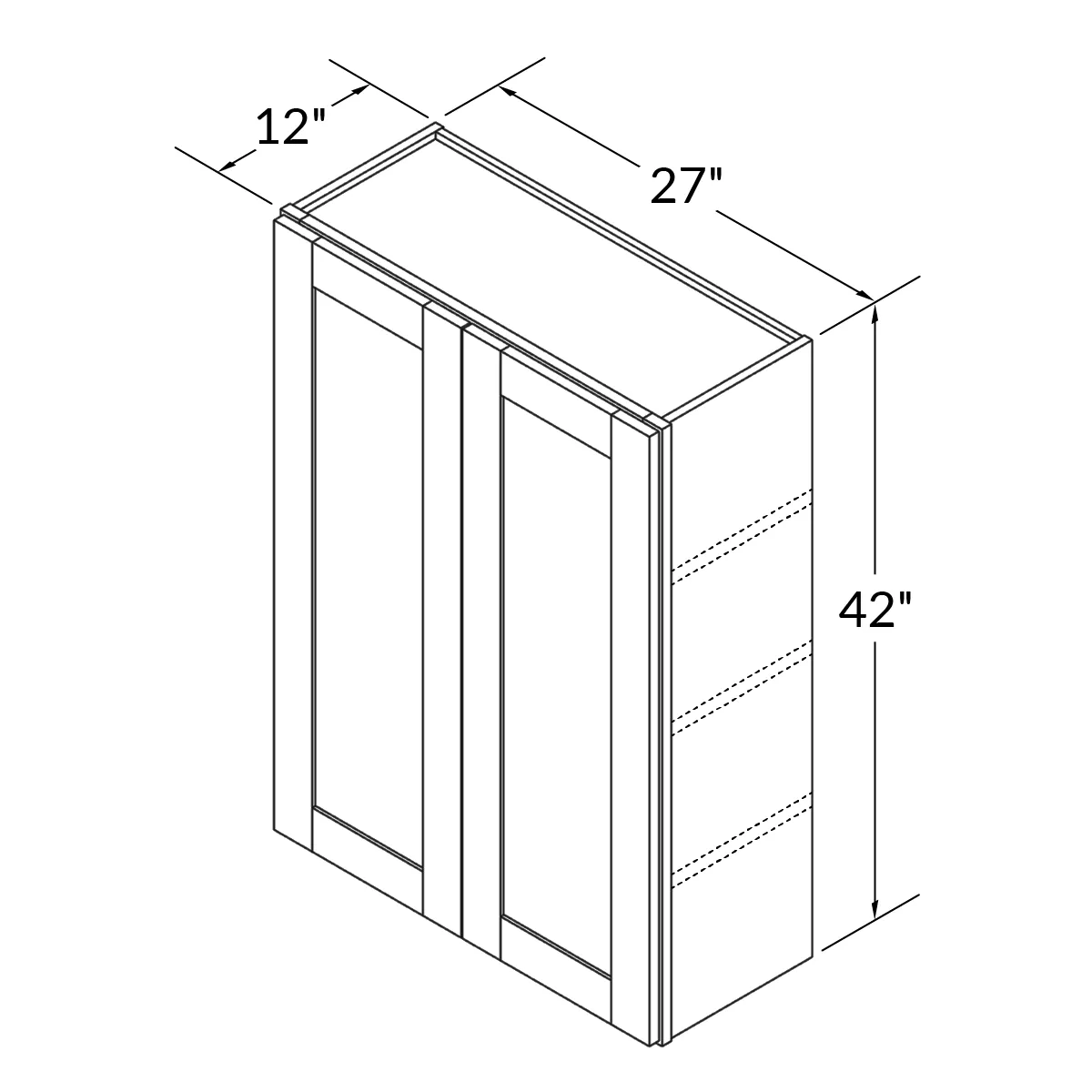 Wall Kitchen Cabinet W2742 Shaker Toffee LessCare 27 in. width 42 in. height 12 in. depth