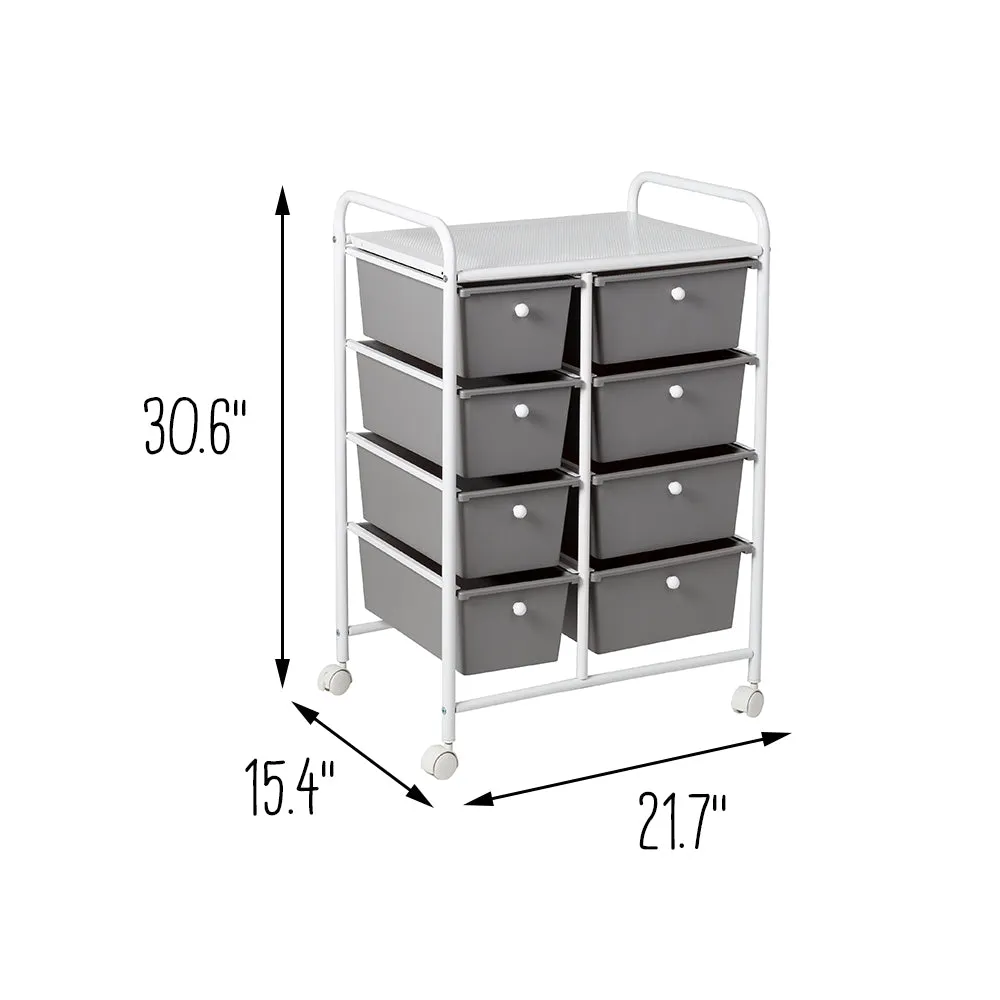 White/Gray Plastic 8-Drawer Storage Cart