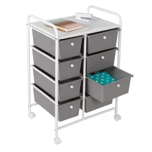 White/Gray Plastic 8-Drawer Storage Cart