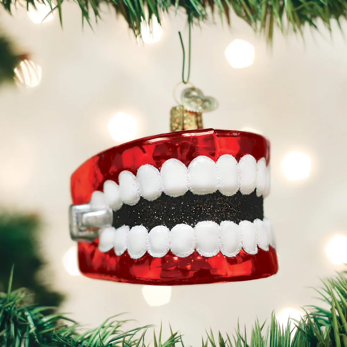 Wind Up Teeth Glass Ornament