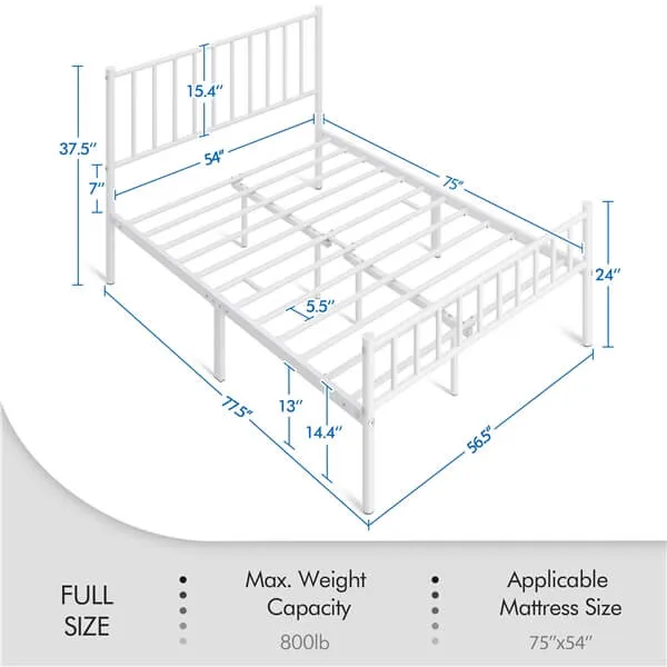 Yaheetech 14 Inch White Metal Bed