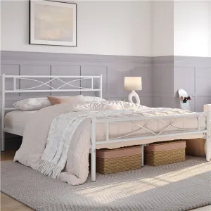 Yaheetech White Metal Bed with Headboard