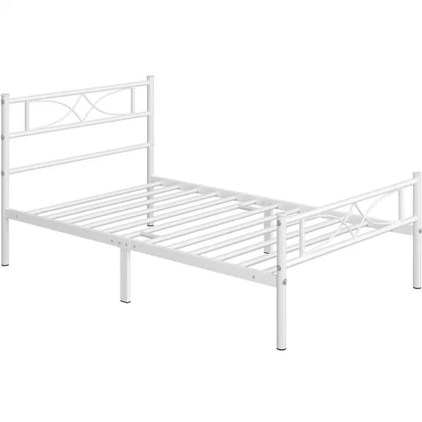 Yaheetech White Metal Bed with Headboard