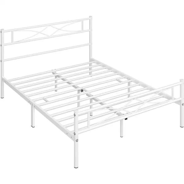 Yaheetech White Metal Bed with Headboard