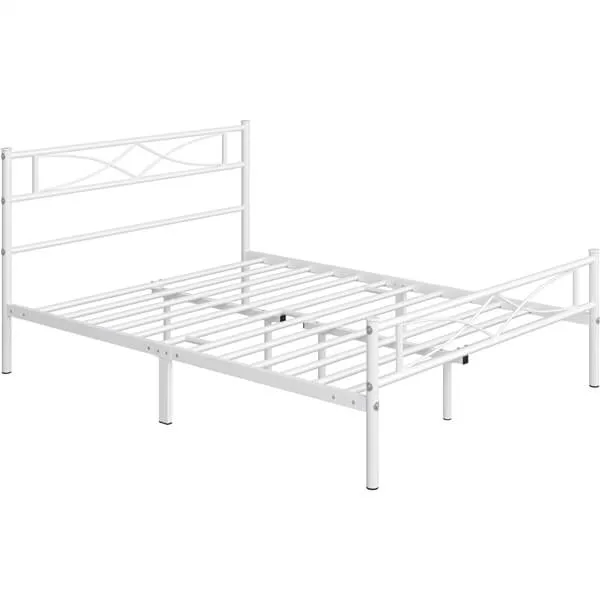 Yaheetech White Metal Bed with Headboard