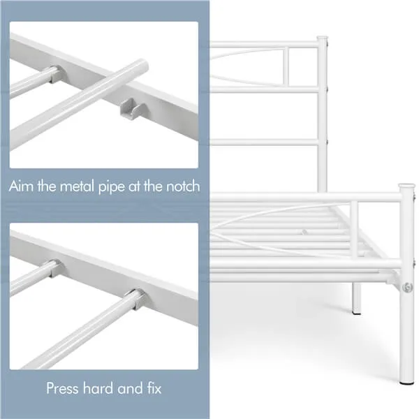 Yaheetech White Metal Bed with Headboard