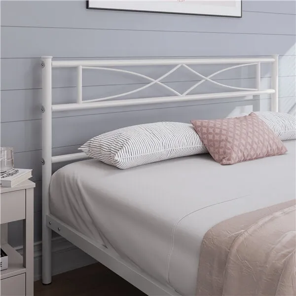 Yaheetech White Metal Bed with Headboard